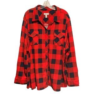 d&co. Buffalo Checked Shirt 2X Red & Blue Button Down Pockets Denim + Company